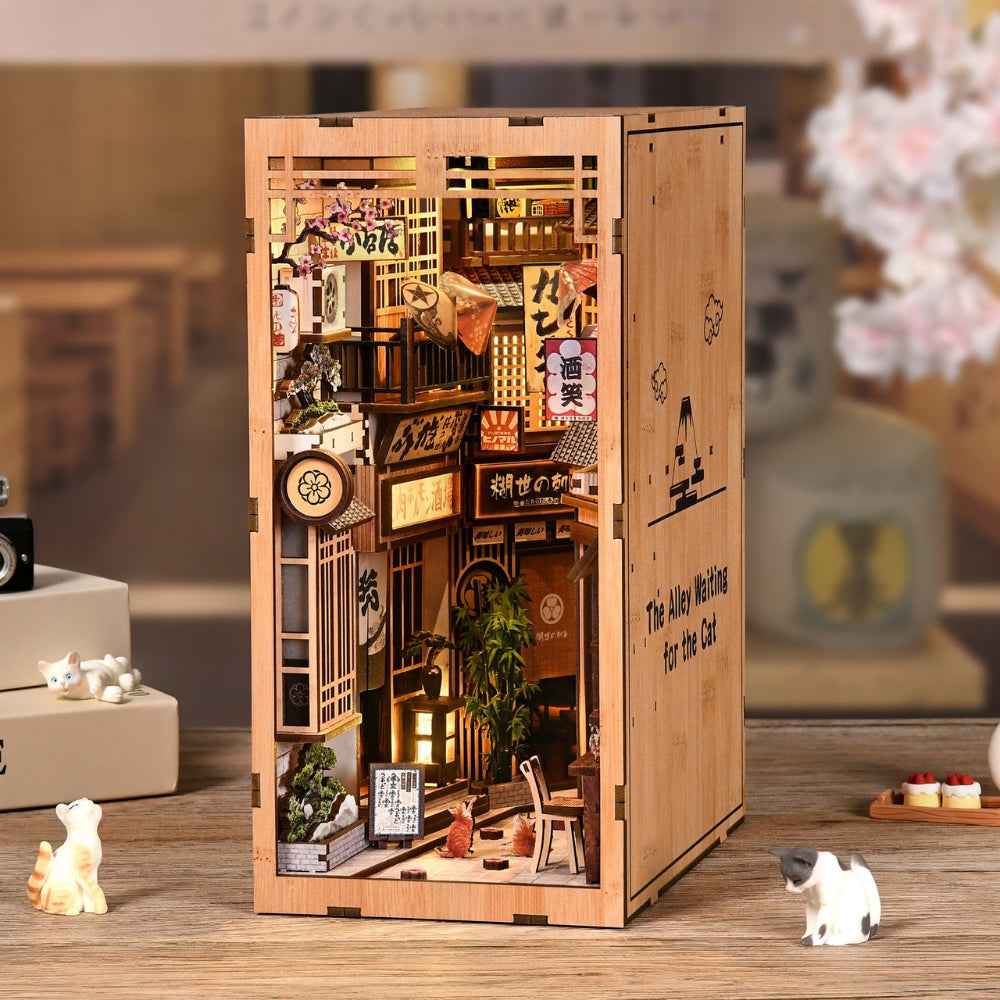 The Alley Waiting for the Cat DIY Book Nook Kit - From Wood and Light, a Street Comes Alive