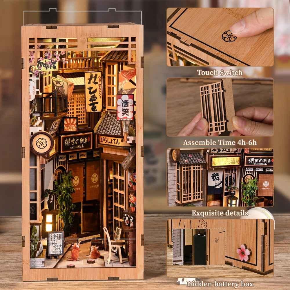 The Alley Waiting for the Cat DIY Book Nook Kit - From Wood and Light, a Street Comes Alive