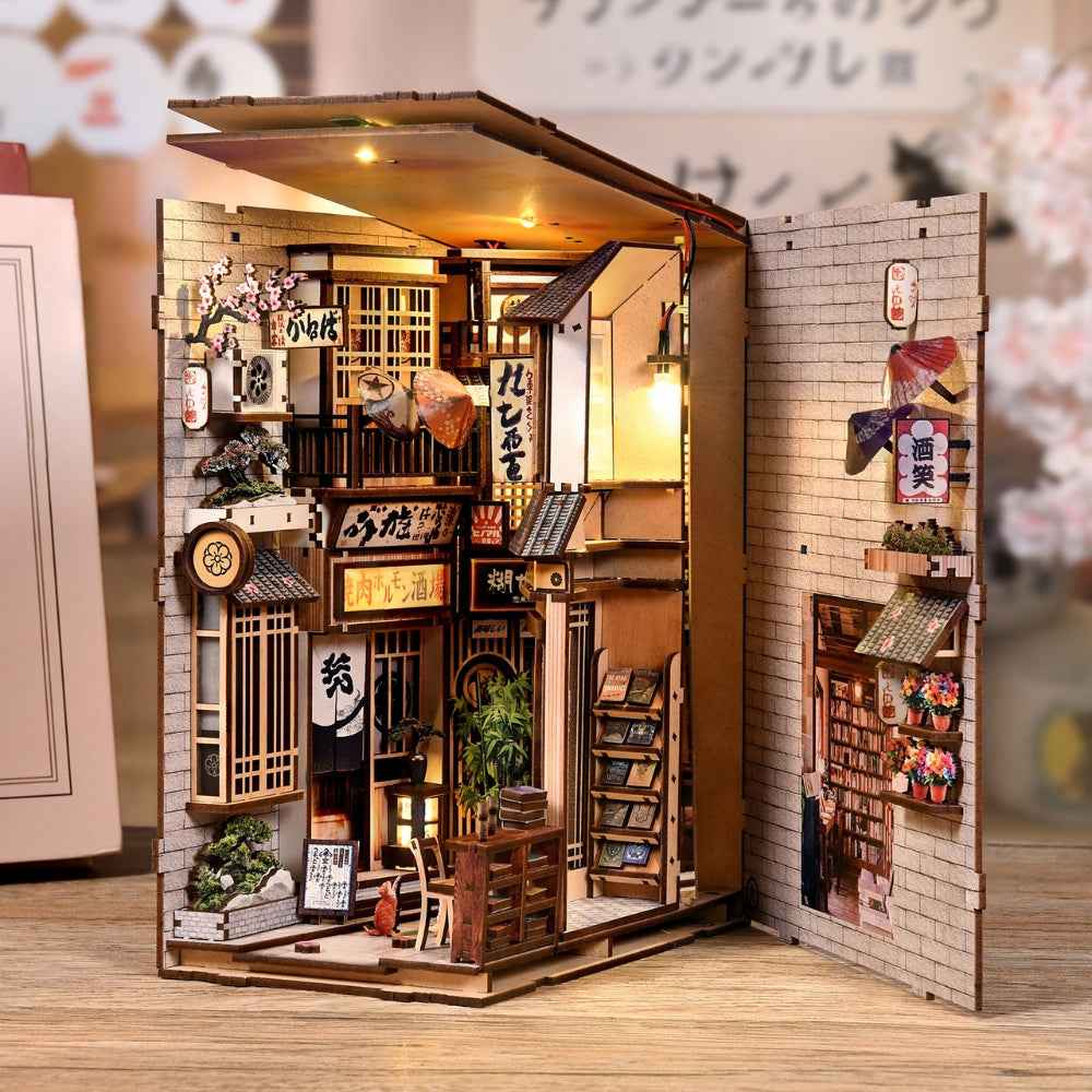 The Alley Waiting for the Cat DIY Book Nook Kit - From Wood and Light, a Street Comes Alive